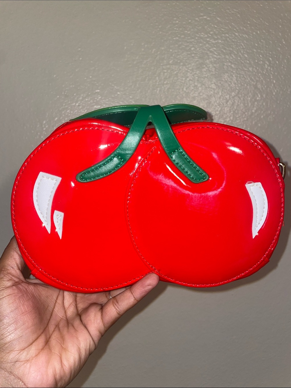 Cherry Shaped Patent Crossbody Bag - Red & Green